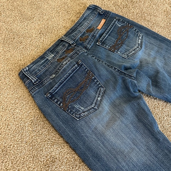Cowgirl Tuff Denim - Cowgirl Tuff Blue Boot Cut Jeans with Decorative Stitching